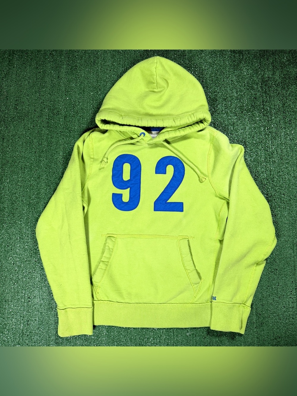 Y2K Mens Abercrombie & Fitch Lime Green 92 Hoodie Pullover Sweatshirt XXL